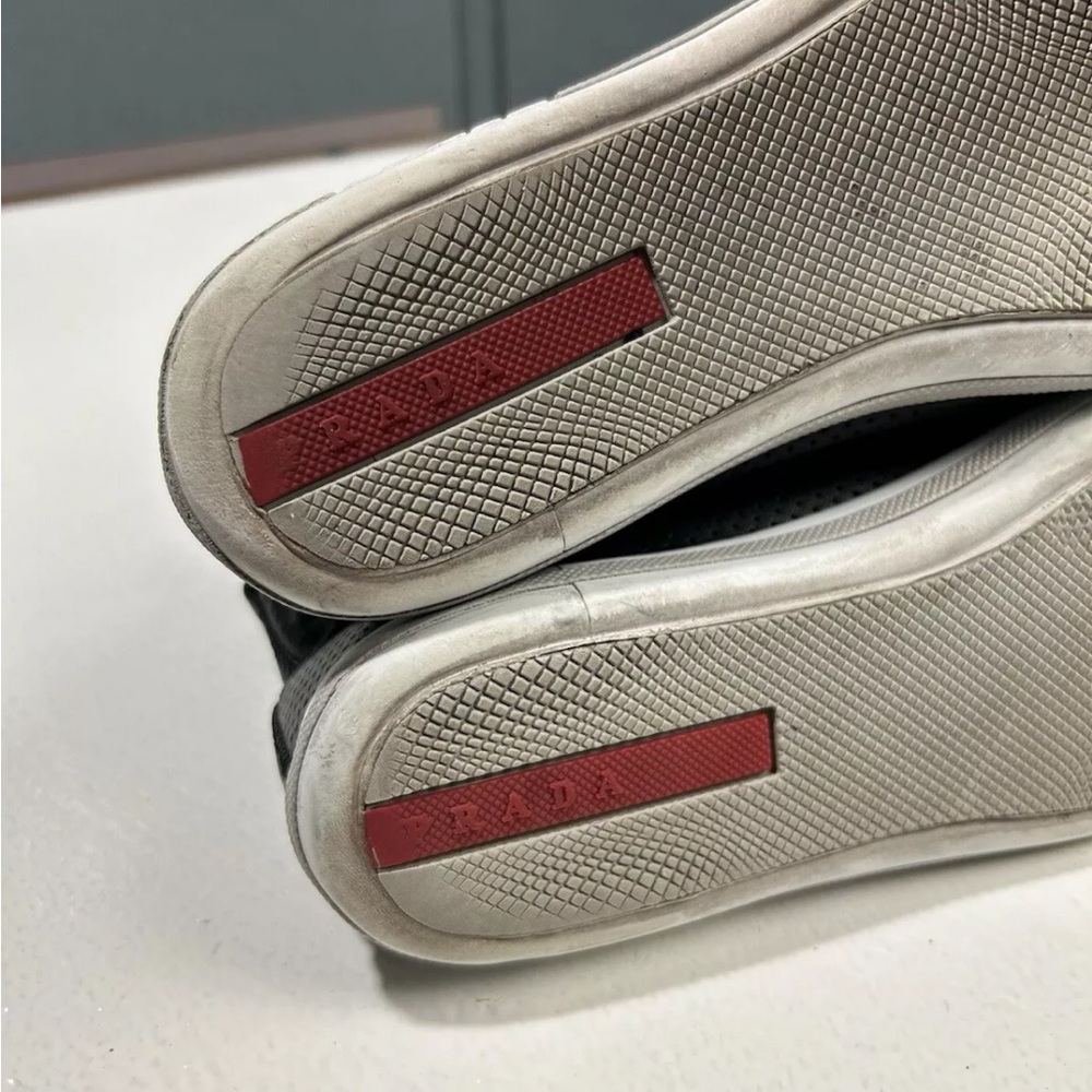 PRADA Womens 36.5 Black Perforated Leather High Top Sneakers Shoes Made in Italy - Picture 9 of 13